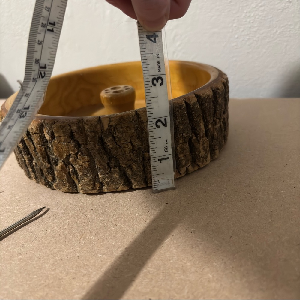 Vintage MCM Nut Cracker Bowl Live Edge Wood Set Picks Rustic Bark Handcrafted - Picture 11 of 11